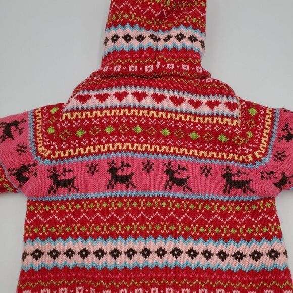 Gymboree Girls Sweater Jacket Hooded Fair Isle Reindeer Colorful Size 3-6 Months - Picture 5 of 8
